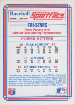 1986 Sportflics #139 Power Hitters (George Foster / Jim Rice / Mike Schmidt) Back