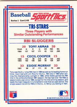 1986 Sportflics #145 RBI Sluggers (Tony Armas / Cecil Cooper / Eddie Murray) Back