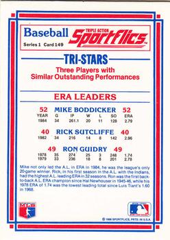 1986 Sportflics #149 ERA Leaders (Mike Boddicker / Ron Guidry / Rick Sutcliffe) Back