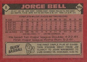 1986 Topps - Wax Box Bottom Panels Singles #A Jorge Bell Back