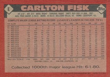 1986 Topps - Wax Box Bottom Panels Singles #E Carlton Fisk Back