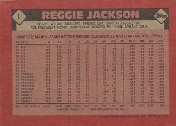 1986 Topps - Wax Box Bottom Panels Singles #I Reggie Jackson Back