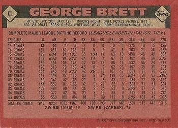 1986 Topps #C George Brett Back