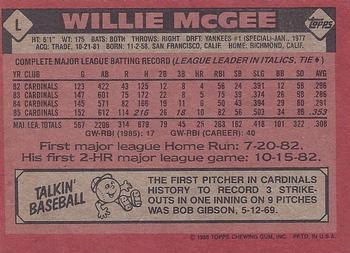 1986 Topps - Wax Box Bottom Panels Singles #L Willie McGee Back