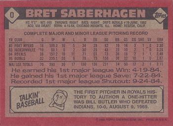 1986 Topps #O Bret Saberhagen Back