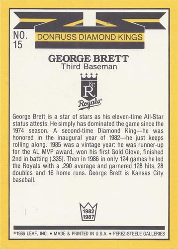 1987 Donruss - Super Diamond Kings #15 George Brett Back