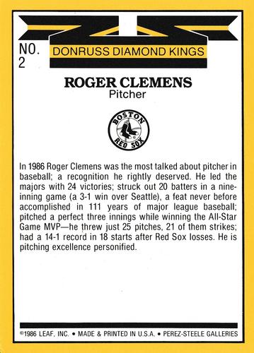 1987 Donruss - Super Diamond Kings #2 Roger Clemens Back