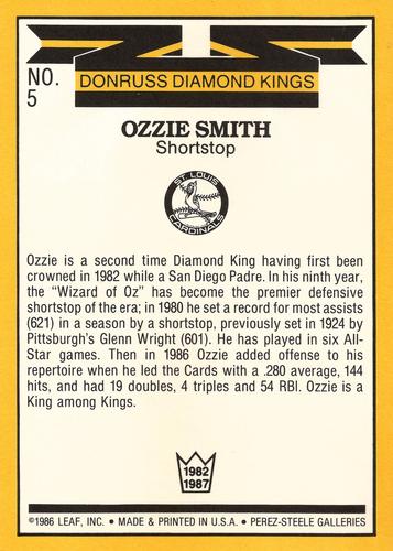 1987 Donruss - Super Diamond Kings #5 Ozzie Smith Back