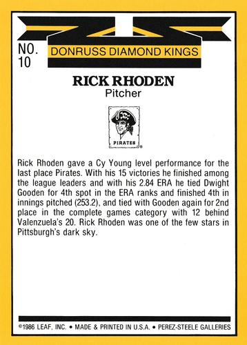 1987 Donruss - Super Diamond Kings #10 Rick Rhoden Back