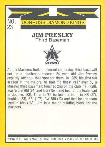 1987 Donruss - Super Diamond Kings #23 Jim Presley Back