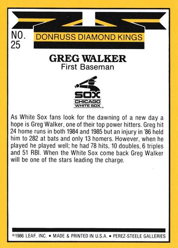 1987 Donruss - Super Diamond Kings #25 Greg Walker Back