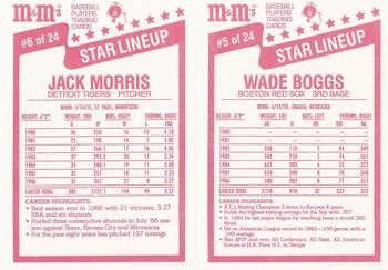 1987 M&M's Star Lineup - Panels #5-6 Wade Boggs / Jack Morris Back