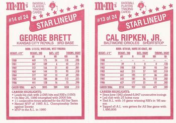 1987 M&M's Star Lineup - Panels #13-14 Cal Ripken Jr. / George Brett Back