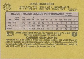 1987 Donruss - Wax Box Bottom Panel Singles #PC-12 Jose Canseco Back