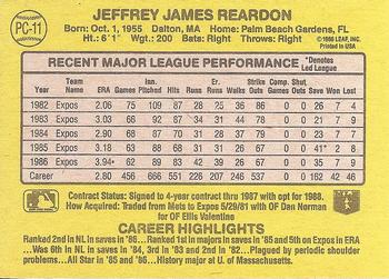 1987 Donruss - Wax Box Bottom Panel Singles #PC-11 Jeff Reardon Back