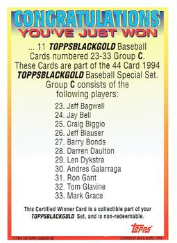 1994 Topps - Black Gold Certified Winners Redeemed/Exchange #C Winner C 23-33 Back