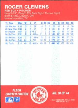 1987 Fleer Baseball All-Stars #10 Roger Clemens Back