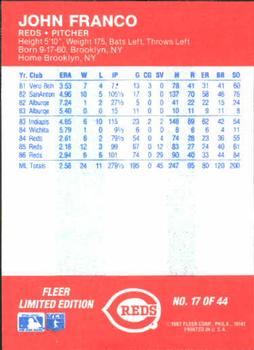 1987 Fleer Baseball All-Stars #17 John Franco Back