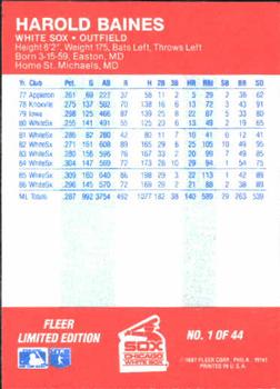 1987 Fleer Baseball All-Stars #1 Harold Baines Back