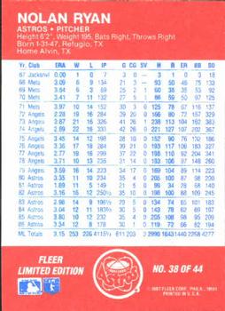 1987 Fleer Baseball All-Stars #38 Nolan Ryan Back