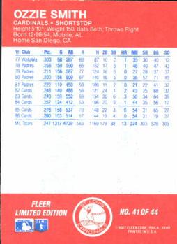 1987 Fleer Baseball All-Stars #41 Ozzie Smith Back