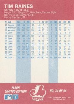 1987 Fleer Baseball All-Stars #34 Tim Raines Back