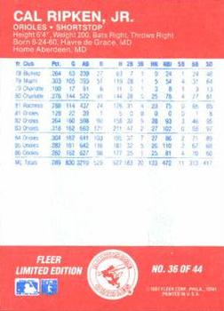 1987 Fleer Baseball All-Stars #36 Cal Ripken, Jr. Back