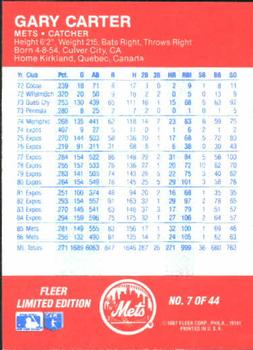 1987 Fleer Baseball All-Stars #7 Gary Carter Back