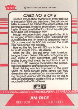 1987 Fleer - Headliners #6 Jim Rice Back