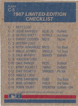 1987 Fleer - Box Bottom Panels Singles #C-5 Boston Red Sox Logo Back
