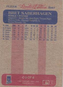1987 Fleer Limited Edition - Box Bottom Panel Singles #C-5 Bret Saberhagen Back
