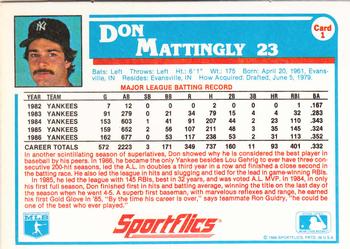 1987 Sportflics #1 Don Mattingly Back