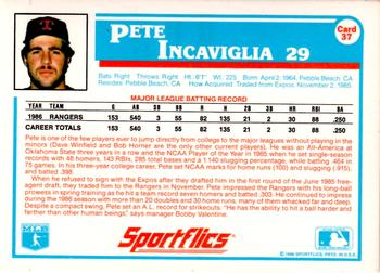 1987 Sportflics #37 Pete Incaviglia Back