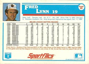 1987 Sportflics #49 Fred Lynn Back