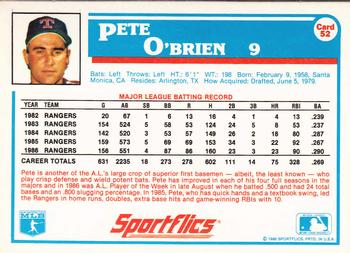 1987 Sportflics #52 Pete O'Brien Back