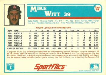 1987 Sportflics #59 Mike Witt Back