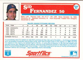 1987 Sportflics #63 Sid Fernandez Back