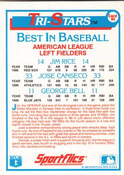 1987 Sportflics #80 Jim Rice / Jose Canseco / George Bell Back