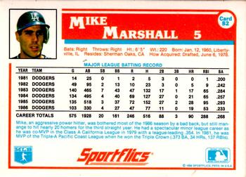 1987 Sportflics #82 Mike Marshall Back