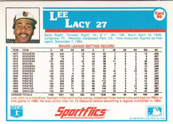 1987 Sportflics #86 Lee Lacy Back