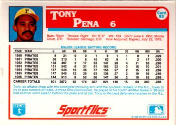 1987 Sportflics #93 Tony Pena Back