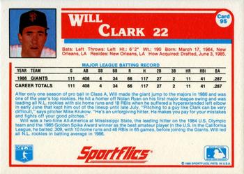 1987 Sportflics #95 Will Clark Back