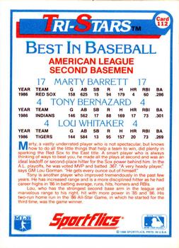 1987 Sportflics #112 Marty Barrett / Tony Bernazard / Lou Whitaker Back