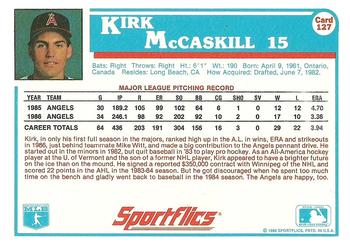 1987 Sportflics #127 Kirk McCaskill Back
