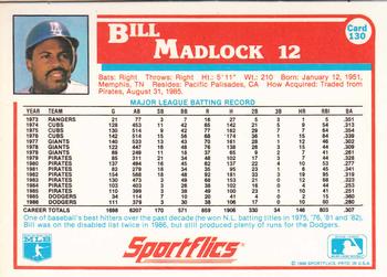 1987 Sportflics #130 Bill Madlock Back
