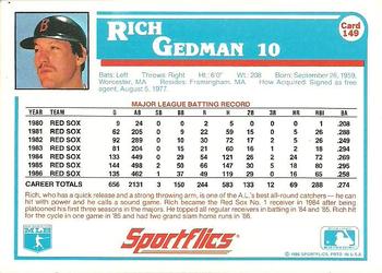 1987 Sportflics #149 Rich Gedman Back