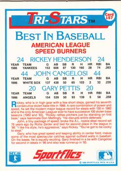 1987 Sportflics #157 Rickey Henderson / John Cangelosi / Gary Pettis Back
