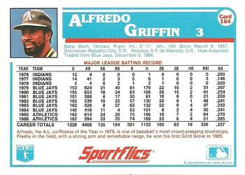 1987 Sportflics #164 Alfredo Griffin Back