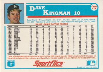 1987 Sportflics #178 Dave Kingman Back