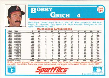 1987 Sportflics #184 Bobby Grich Back